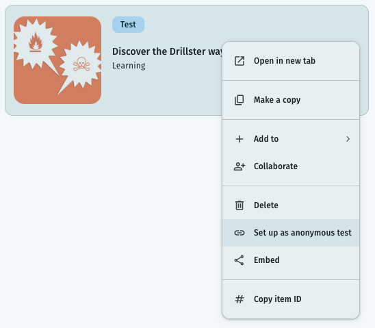 Test definition actions